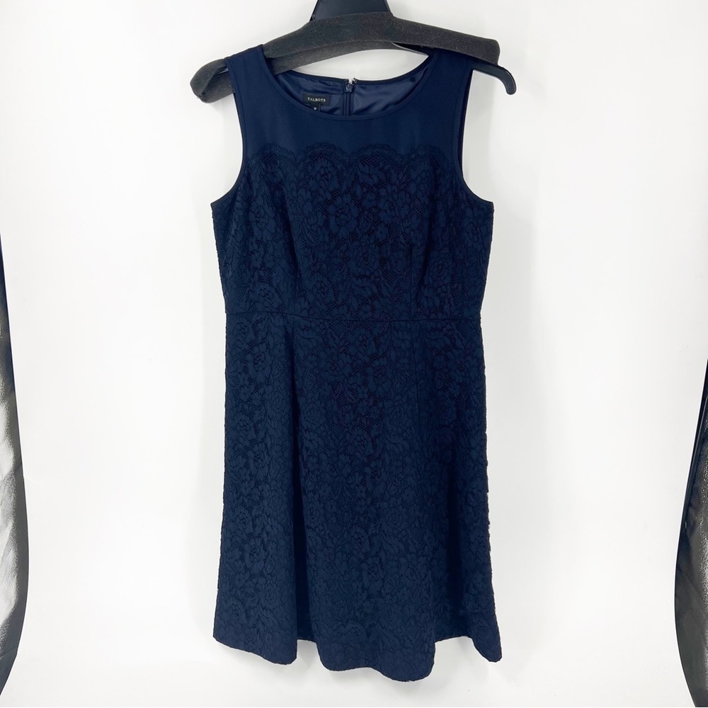 ✅ TALBOTS NAVY LACE COTTON/SILK LINED DRESS‎ SIZE 10